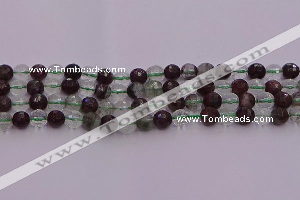 CPC11 15.5 inches 8mm faceted round green phantom quartz beads