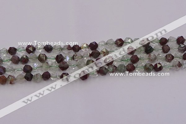 CPC15 15.5 inches 6mm faceted nuggets green phantom quartz beads