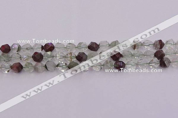 CPC17 15.5 inches 10mm faceted nuggets green phantom quartz beads