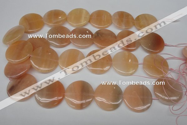 CPE30 15.5 inches 30mm flat round peach stone beads wholesale