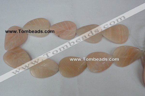 CPI159 15.5 inches 30*40mm carved leaf pink aventurine jade beads