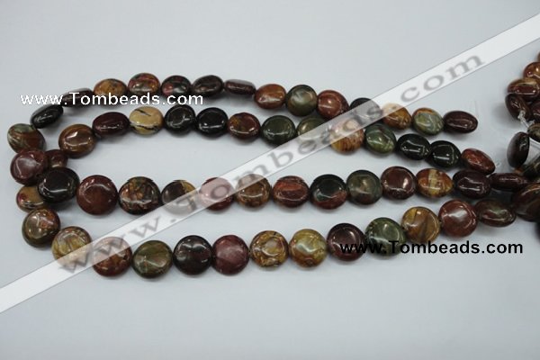 CPJ162 15.5 inches 14mm flat round picasso jasper gemstone beads