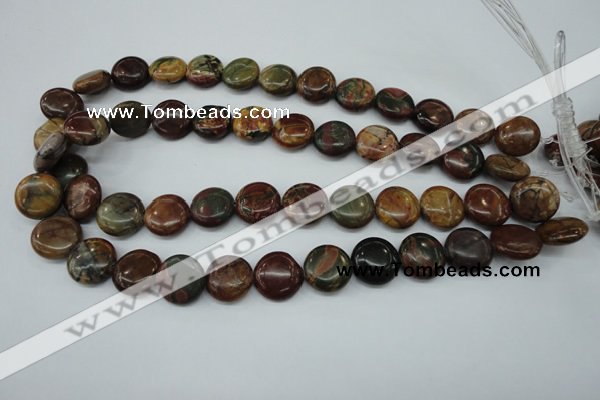 CPJ163 15.5 inches 16mm flat round picasso jasper gemstone beads