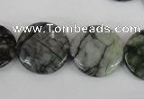 CPJ216 15.5 inches 20mm flat round green picasso jasper beads