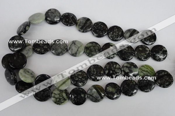 CPJ216 15.5 inches 20mm flat round green picasso jasper beads