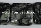 CPJ228 15.5 inches 30*30mm square green picasso jasper beads