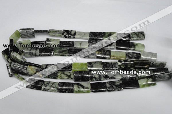 CPJ238 15.5 inches 13*20mm flat tube green picasso jasper beads