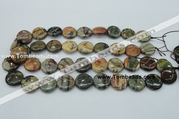 CPJ27 15.5 inches 20mm flat round picasso jasper beads wholesale