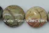 CPJ28 15.5 inches 25mm flat round picasso jasper beads wholesale