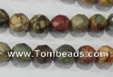 CPJ303 15.5 inches 10mm faceted round picasso jasper beads wholesale