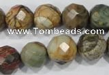 CPJ304 15.5 inches 14mm faceted round picasso jasper beads wholesale