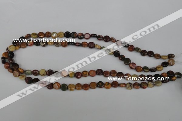 CPJ350 15.5 inches 8mm flat round picasso jasper gemstone beads