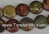 CPJ352 15.5 inches 16mm flat round picasso jasper gemstone beads