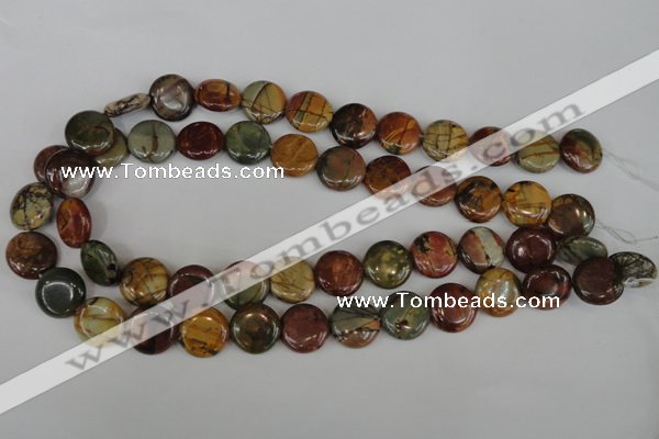 CPJ352 15.5 inches 16mm flat round picasso jasper gemstone beads