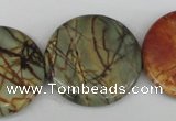 CPJ353 15.5 inches 30mm flat round picasso jasper gemstone beads