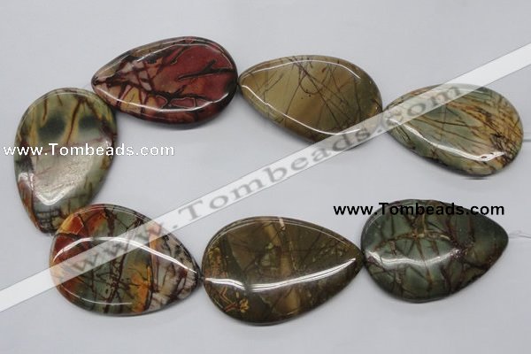 CPJ38 15.5 inches 40*60mm flat teardrop picasso jasper beads wholesale