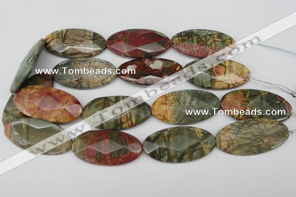 CPJ415 15 inches 25*50mm faceted oval picasso jasper gemstone beads