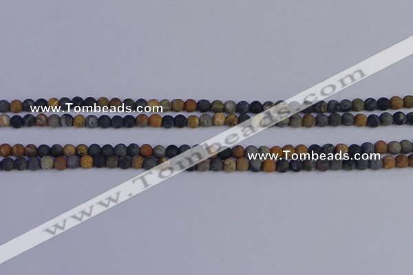 CPJ490 15.5 inches 4mm round matte black picasso jasper beads