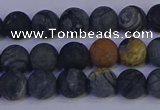 CPJ492 15.5 inches 8mm round matte black picasso jasper beads