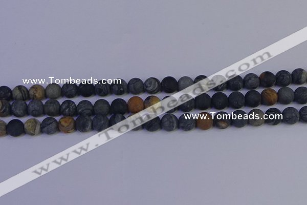 CPJ493 15.5 inches 10mm round matte black picasso jasper beads