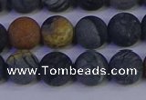 CPJ494 15.5 inches 12mm round matte black picasso jasper beads