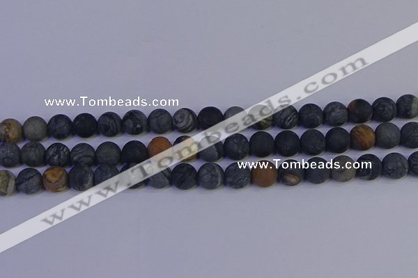 CPJ494 15.5 inches 12mm round matte black picasso jasper beads