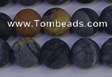 CPJ495 15.5 inches 14mm round matte black picasso jasper beads