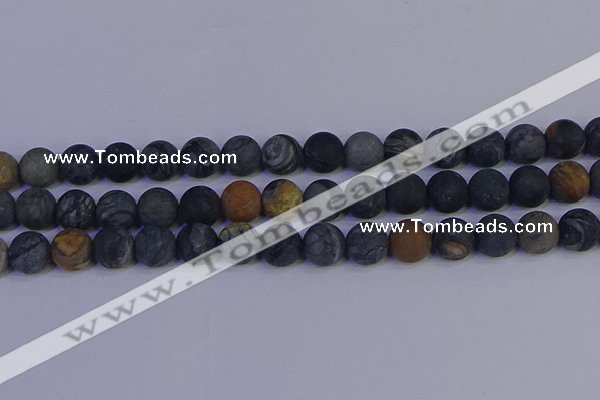 CPJ495 15.5 inches 14mm round matte black picasso jasper beads