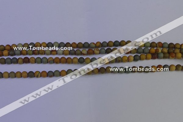 CPJ520 15.5 inches 4mm round matte wildhorse picture jasper beads