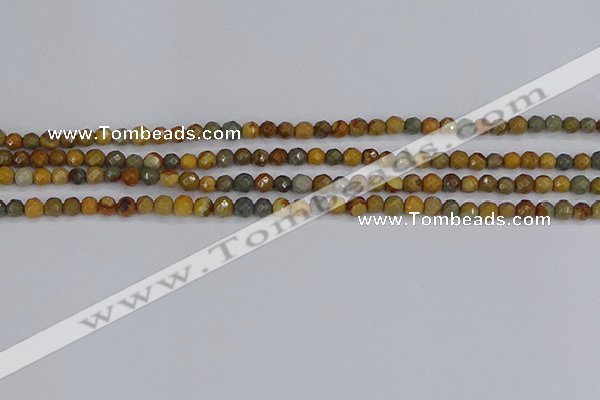 CPJ540 15.5 inches 4mm faceted round wildhorse picture jasper beads