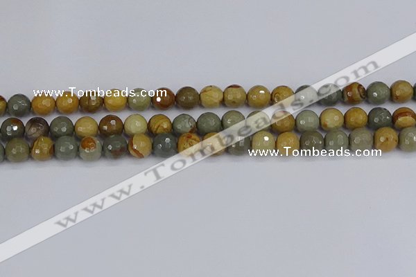 CPJ542 15.5 inches 8mm faceted round wildhorse picture jasper beads