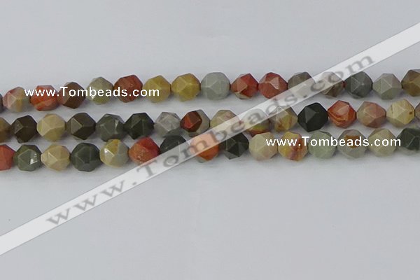 CPJ566 15.5 inches 10mm faceted nuggets polychrome jasper beads