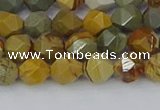 CPJ570 15.5 inches 6mm faceted nuggets wildhorse picture jasper beads