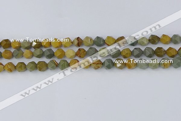 CPJ571 15.5 inches 8mm faceted nuggets wildhorse picture jasper beads