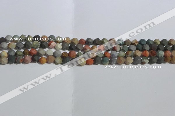 CPJ590 15.5 inches 6mm faceted nuggets matte polychrome jasper beads