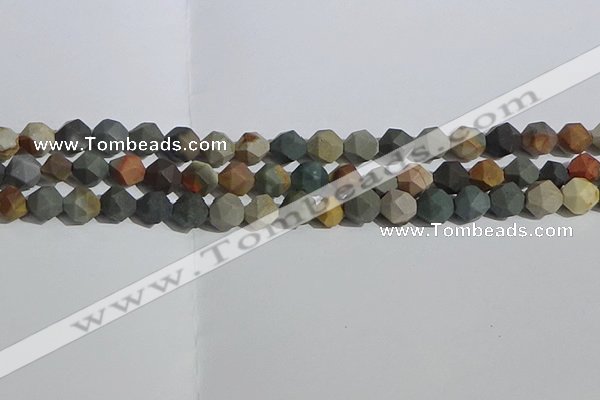 CPJ591 15.5 inches 8mm faceted nuggets matte polychrome jasper beads