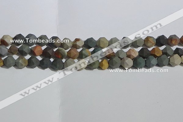 CPJ592 15.5 inches 10mm faceted nuggets matte polychrome jasper beads