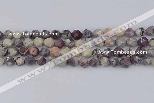 CPJ623 15.5 inches 12mm faceted nuggets purple striped jasper beads