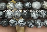 CPJ640 15.5 inches 4mm faceted round grey picture jasper beads