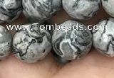 CPJ644 15.5 inches 12mm faceted round grey picture jasper beads