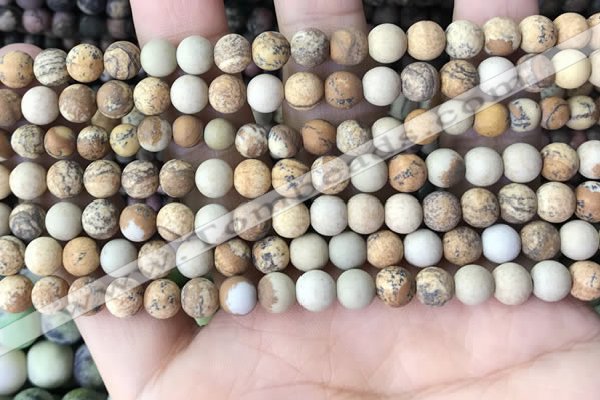 CPJ650 15.5 inches 4mm round matte picture jasper beads wholesale