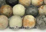 CPJ717 15 inches 10mm faceted round black picasso jasper beads