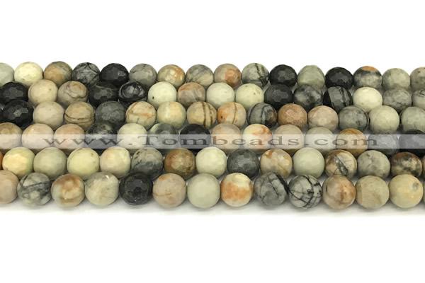 CPJ717 15 inches 10mm faceted round black picasso jasper beads