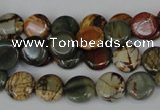 CPJ74 15.5 inches 10mm flat round picasso jasper gemstone beads