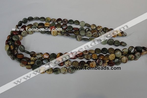 CPJ74 15.5 inches 10mm flat round picasso jasper gemstone beads