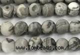 CPJ740 15 inches 4mm round matte grey picture jasper beads