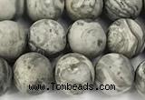 CPJ742 15 inches 8mm round matte grey picture jasper beads