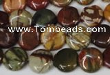 CPJ75 15.5 inches 12mm flat round picasso jasper gemstone beads