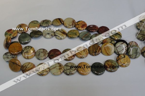 CPJ79 15.5 inches 20mm flat round picasso jasper gemstone beads