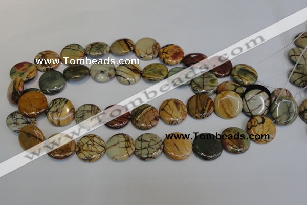 CPJ80 15.5 inches 25mm flat round picasso jasper gemstone beads